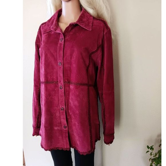 Rare Find: Genuine Red Wine/Purple Suede Jacket by BETH TERRELL, Size M - Picture 2 of 16